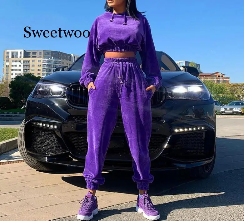 

Hooded Jackets Women 2 Piece Set Autumn Winter Top And Sporting Pants Sweat Suit Two Piece Outfit Matching Sets Soft