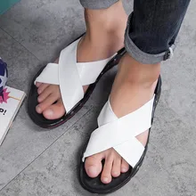 Мужские шлепанцы Нескользящие пляжные вьетнамки г. Летняя повседневная обувь Белые пляжные шлепанцы без задника обувь на плоской подошве размера плюс#1224g25