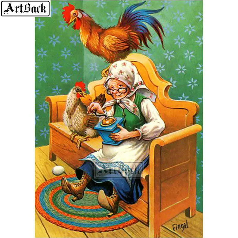 5d алмазная картина курица со старым человеком полная квадратная и круглая