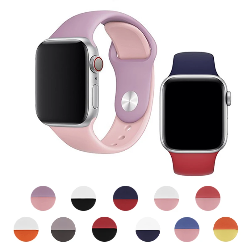 Спортивный силиконовый двойной Цвет ремешок для наручных часов Apple Watch, версии 4 44/40 мм резиновая запасная часть для браслет ремешок для iwatch