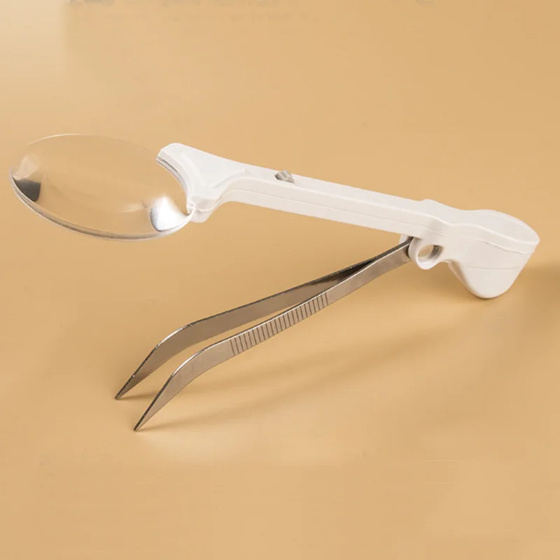 

Portable LED Lighting Foldable Tweezers Magnifier 3x Reading Handheld Magnifying Glass with LED Lights Helping Hand Loupe