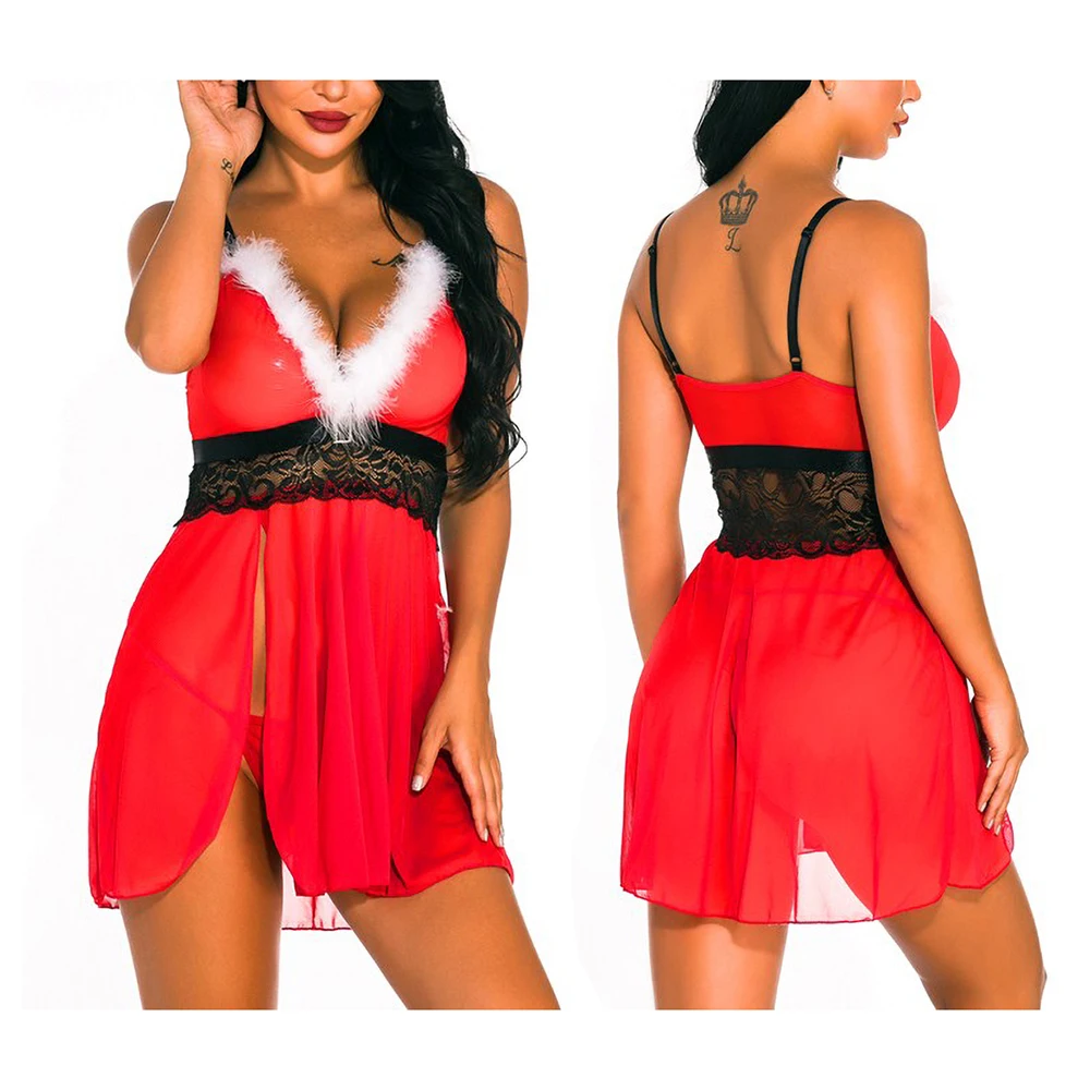 

Christmas Service Real Wool Mesh Sexy Suit Red Christmas Dress Rabbit Fur Mesh Appeal Set Real Wool Mesh Fun