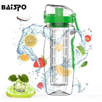 Зеленый Портативный лагерь для восхождений бутылки BAISPO 32oz 900ml BPA бесплатно фруктовый Infuser сок шейкер Спортивная бутылка для лимонной воды для туристического похода - Цвет: Зеленый