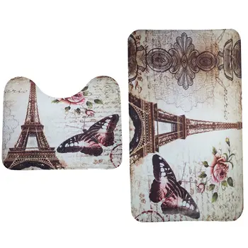 

2Pcs/Set Paris Eiffel Tower Non-Slip Bathroom Toilet Pedestal Rug + Bath Mat