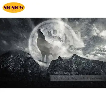 

5d Diy Diamond Embroidery Wolf Howling Moon Cross Stitch Diamond Painting Wolves Animal Full Set Living Room Bedroom Decoration