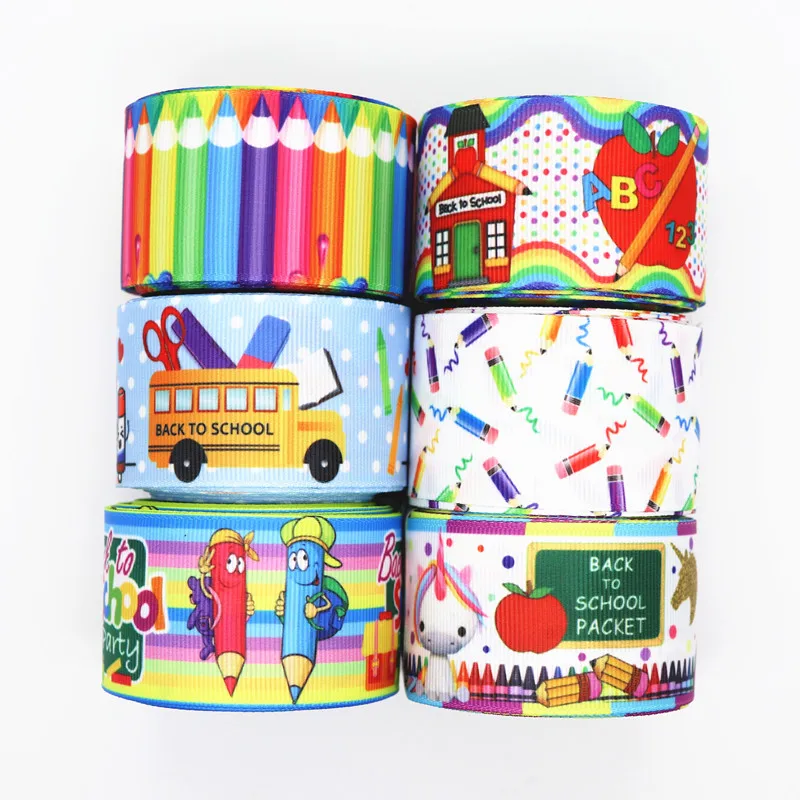 5 Yards 1.5'' (38MM) Back To School Printed Grosgrain Ribbons Hair Bows/ Gift Packaging DIY Handmade Materials Y19071904