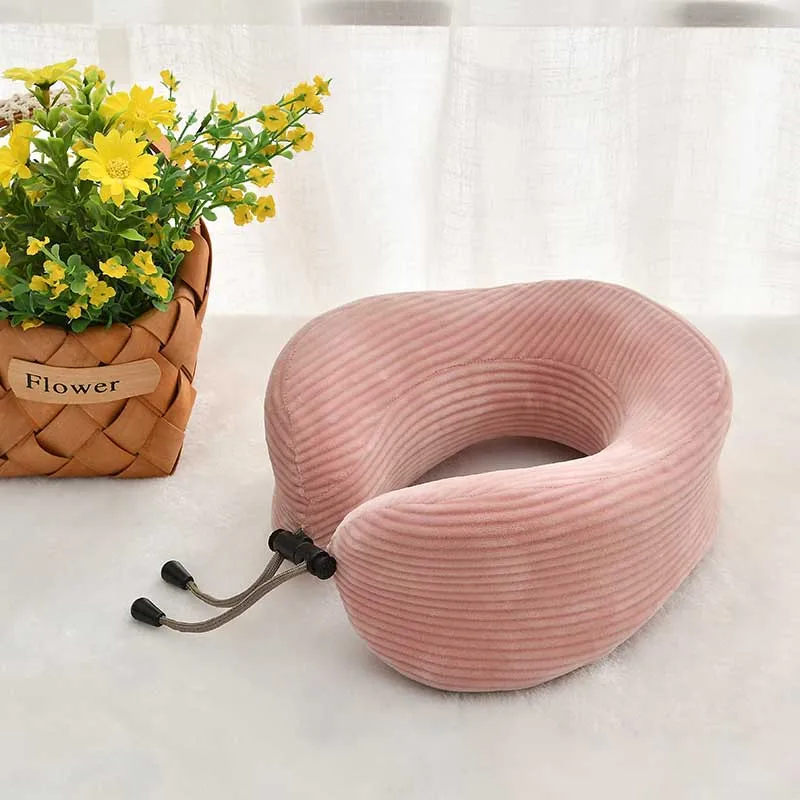 light pink Портативная u-образная подушка для шеи с эффектом памяти, съемная моющаяся Массажная туристическая подушка для самолета, автомобиля - Цвет: light pink