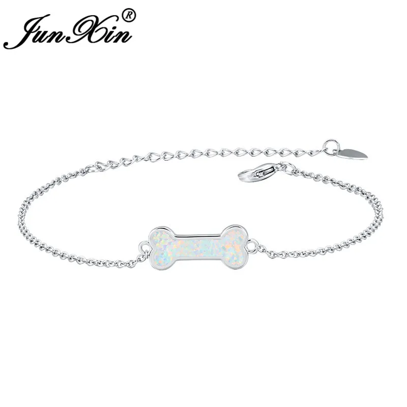 Silver White Ювелирные изделия на День святого Валентина, женские браслеты с голубым белым огненным опалом, 925 серебро, розовое золото, цепочка, очаровательный свадебный браслет - Окраска металла: Silver White