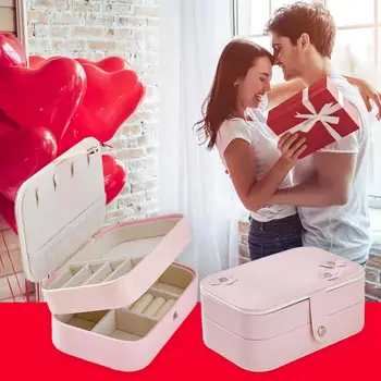 

New Women Jewelry Box Solid Color PU Leather Earrings Storage Container Watches Rings Case Holder Jewelry Packaging
