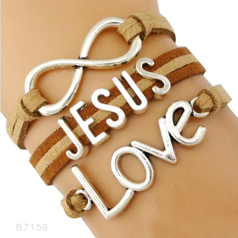 Серебряный вера верить бесстрашный бесконечность любви мужество Иисус любит меня простить Боком христианский крест Кожаные браслеты для Для женщин