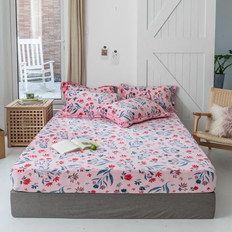 Fitted Bed sheet Flannel Fleece Warm Ultra Soft Lightweigh Fitted sheet 8Inches Deep Pocket Queen size Bed sheet set Bed cover - Color: Color 3