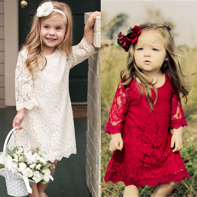 Кружевное платье с вышивкой цветочным мотивом для осень-зима детское длинными