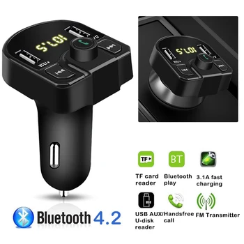 

Car FM Transmitter Wireless Modulator Bluetooth Handsfree U Disk TF MP3 Music Player 3.1A+1A Dual USB Charger Car Accessories