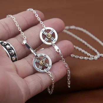 

Starfield S925 Sterling Silver Retro Thai Silver Takahashi Goro Handmade Buckle Silver Men Women Necklace Thin Sweater Chain