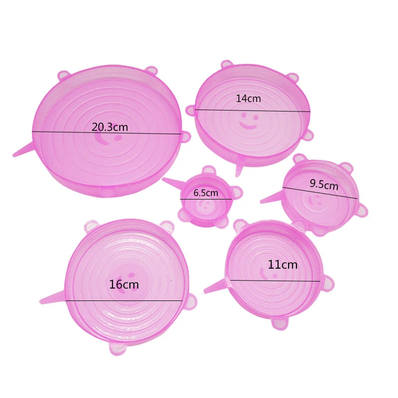 6 шт./партия силиконовая крышка для еды многоразовые Стретч вакуумное уплотнение обертывание кухня Организация горшок блюдо свежесть держать закрытые крышки