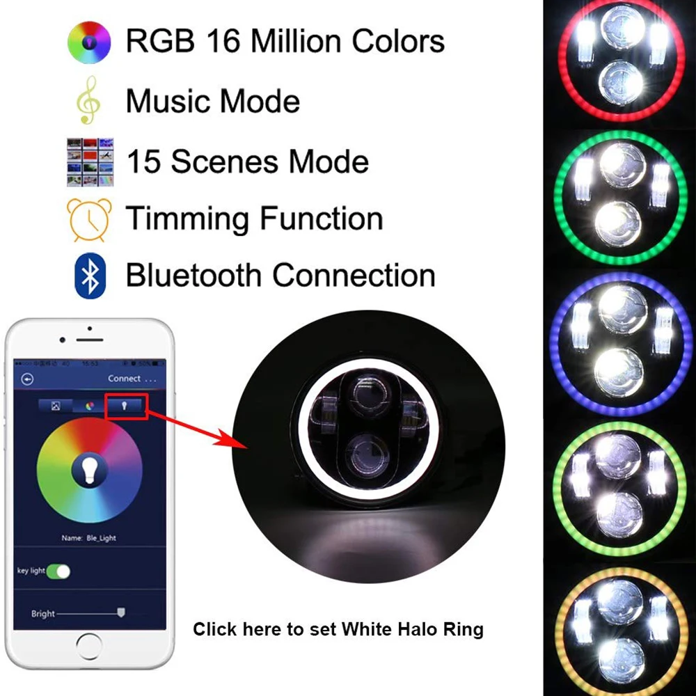 5,75 дюймов светодиодный фонарь для мотоцикла DRL Angel кольцевая фара RGB Halo Bluetooth пульт дистанционного управления Hi& Lo луч подходит для Harley Sportster
