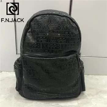 

F.N.JACK New Leather Letter Split Leather Bags Large Capacity Backpacks Split Zipper Men Fashion Bag Students TravelBagpack 2019