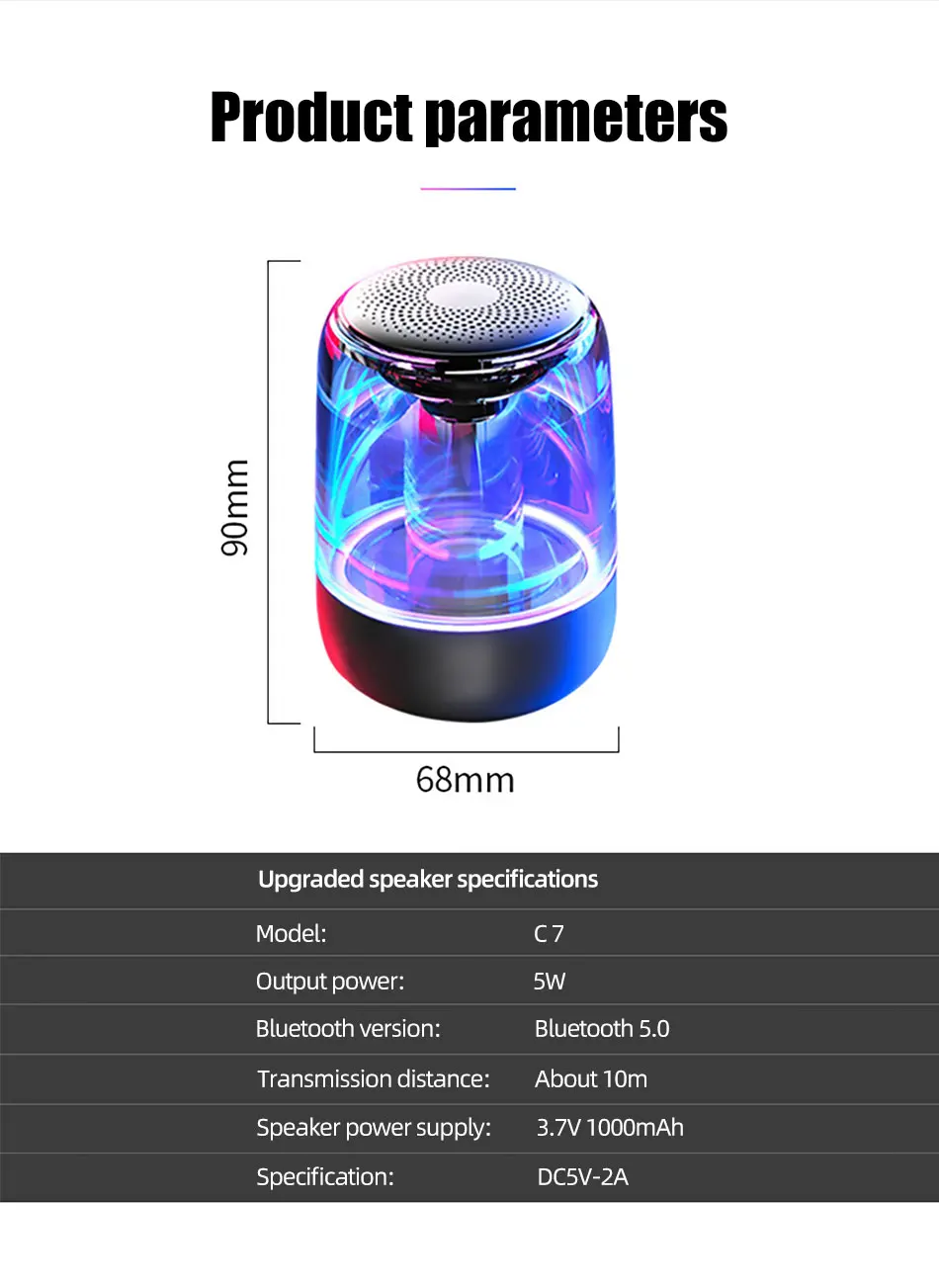 !ACCEZZ Bluetooth Speaker Portable Wireless Loudspeaker Waterproof Stereo Column Romantic Colorful LED Support TF Card with Mic (21)
