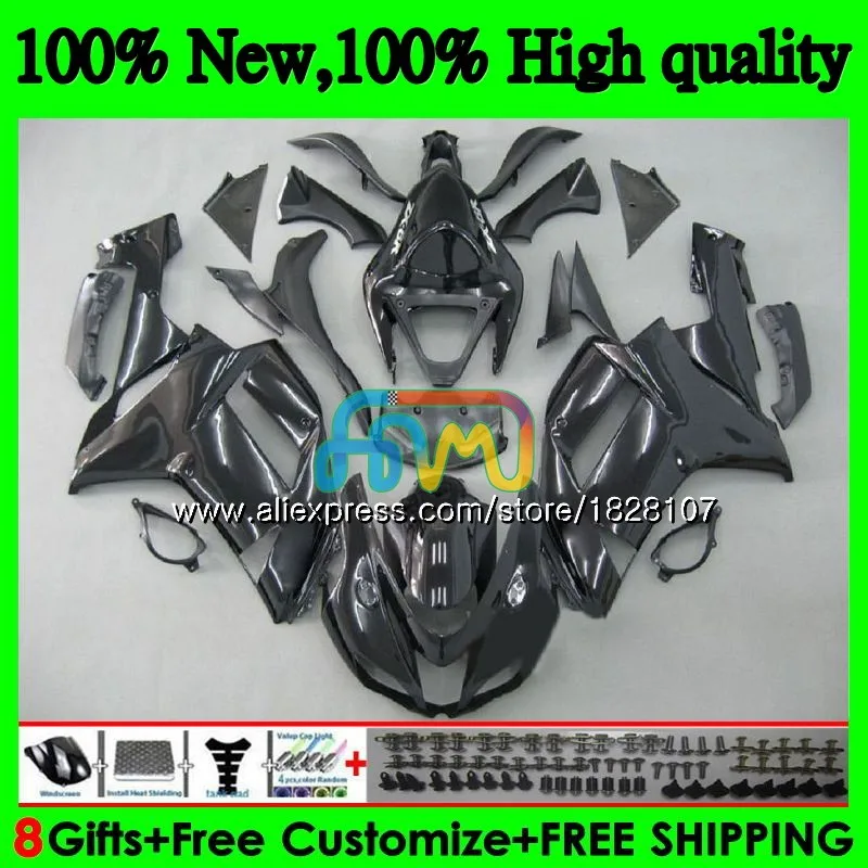 Глянцевый черный корпус для KAWASAKI ZX 6R 6 R 600CC ZX636 10BS. 1 ZX-636 ZX600 600 CC ZX-6R ZX 636 ZX6R 07 08 2007 2008 Обтекатели комплект