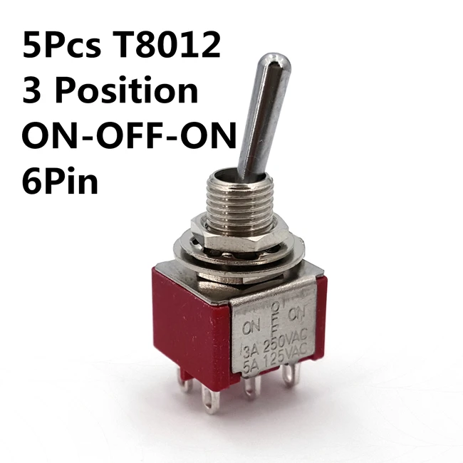 5Pcs T8012 5 шт. серии SH T80-T Стандартный рычаг Мини тумблер 6,35 мм Панель Крепление 5A/125VAC - Цвет: 5Pcs T8012