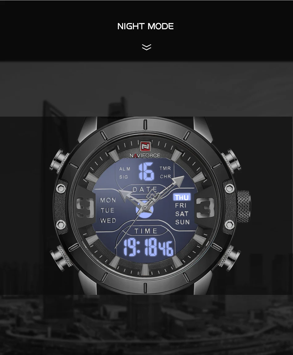 NAVIFORCE Топ Роскошные, спортивные и фирменные мужские часы светодиодный цифровые водонепроницаемые часы модные кварцевые Военные Наручные часы Relogio Masculino