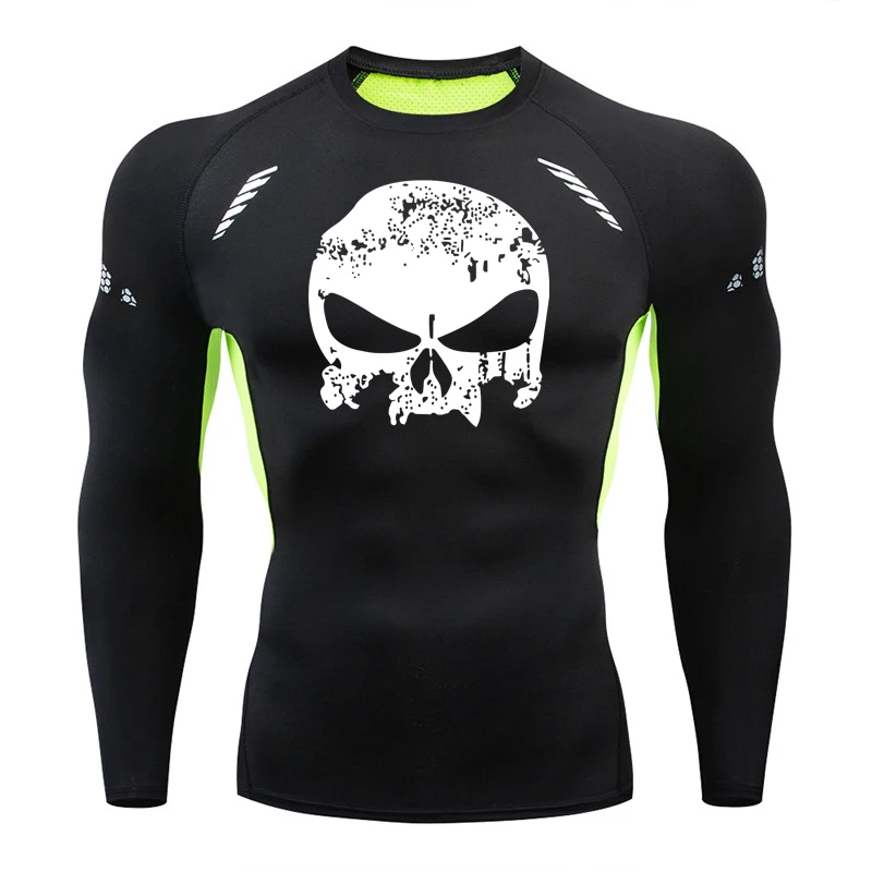 

Brand skull tight men's T-shirt long-sleeved compression shirt quick-drying men's sports running shirt gym training clothing