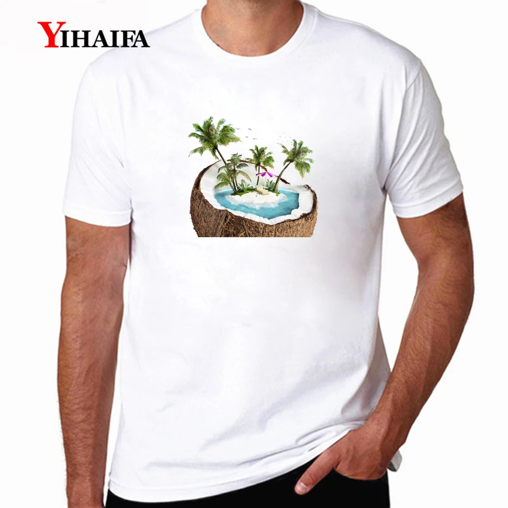 

Casual Summer T-Shirt Mens Short Sleeve Creative Colorful Coconut Printed Tee Shirts Pullover Casual Streetwear White Tops