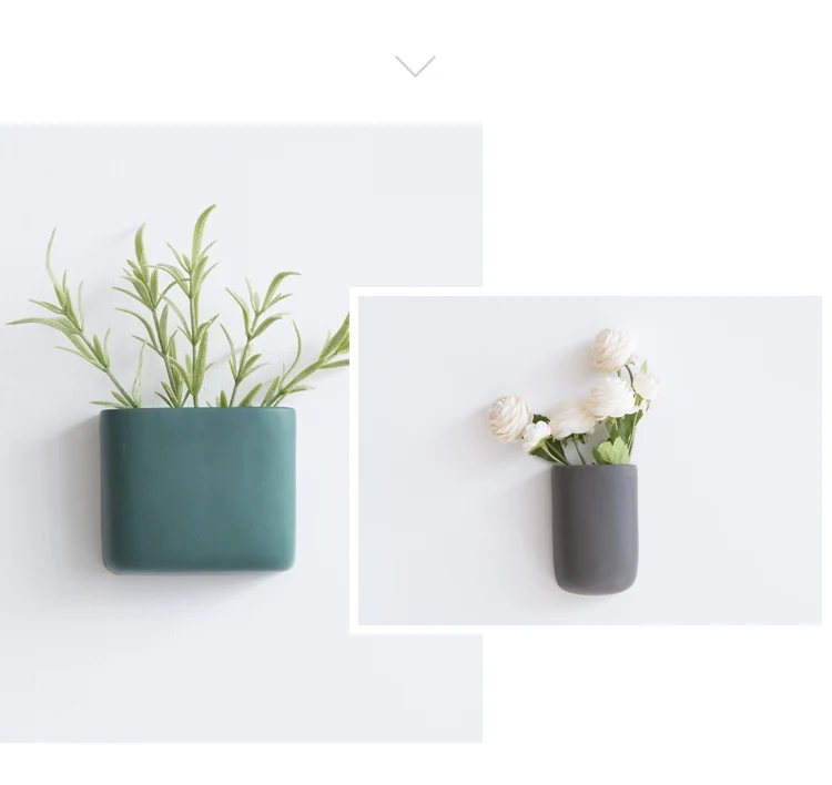Creative Ceramic Wall Vase Home Hanging Flower Basket Decoration Adornment Solid Color Flower Holder Vases Home Decor