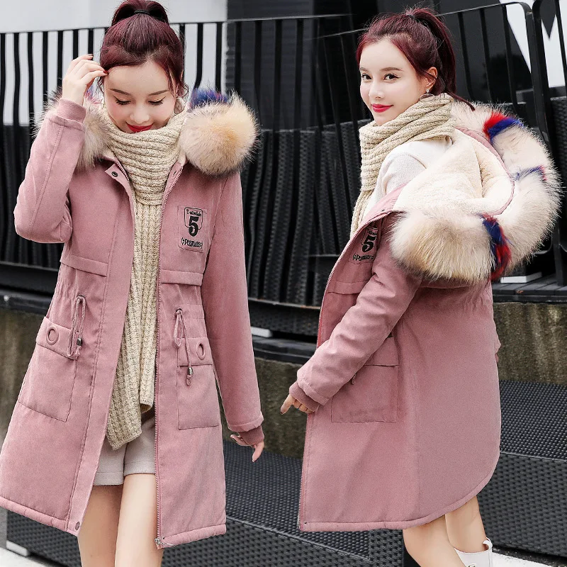 

2018 Winter New Style Korean-style Waist Hugging-Style Brushed And Thick Da Mao Leading Workwear Mid-length Cotton Overcoat Wome