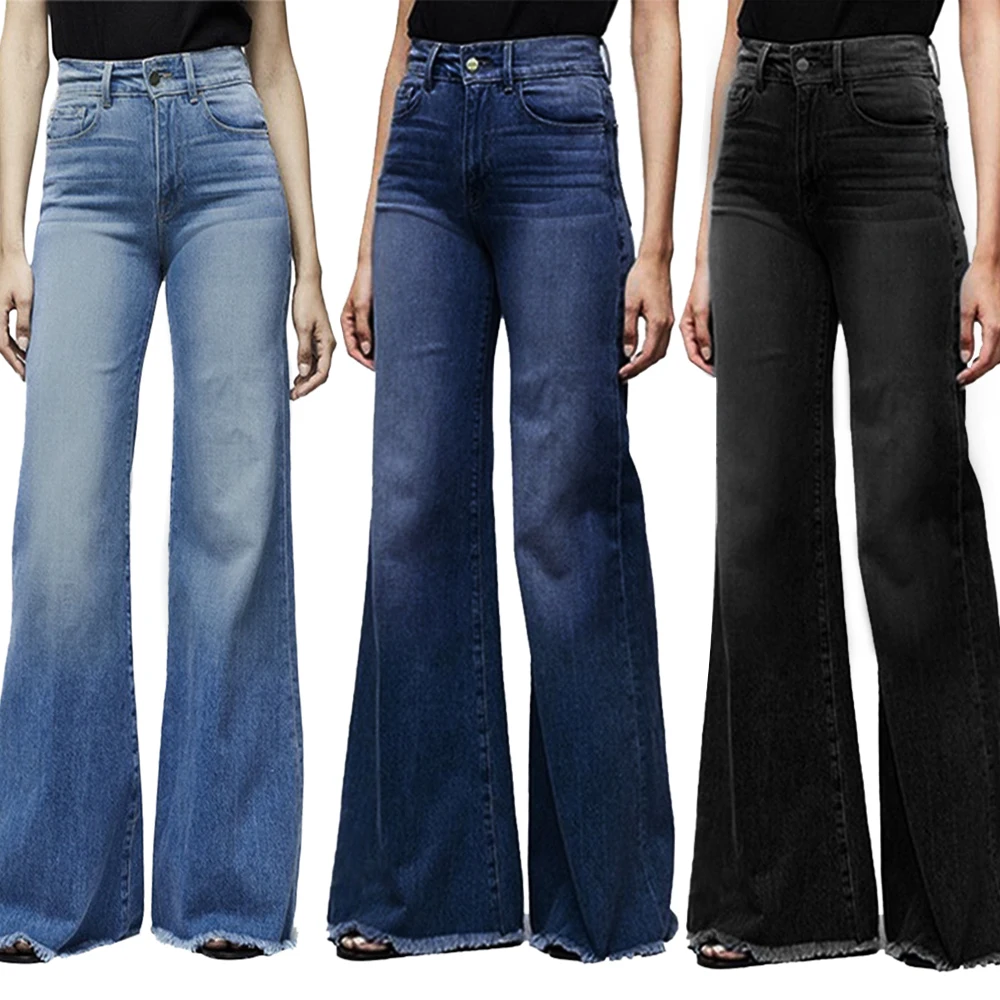 SHUJIN Fashion Brand Elastic Jeans Women Button Washed Denim Pants Femme Pocket Trouser Boot Cut Straight Line Flare Jeans Mujer