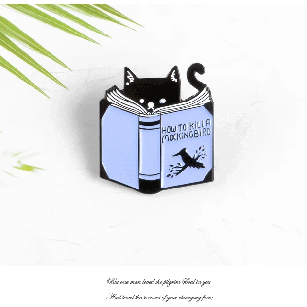 Черный крутой Кот книги для чтения креативные булавки как убить насмешку сумки с птицами ювелирные аксессуары значок для Детские Броши