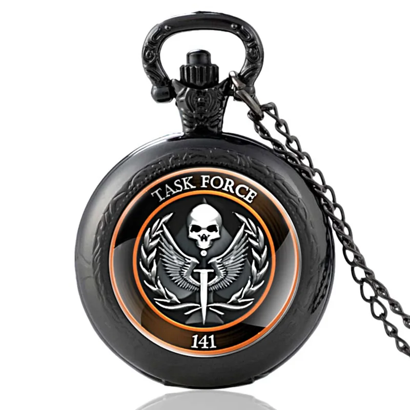 

Antique Black Task Force Quartz Glass Dome Pocket Watch Necklace Pendants Jewelry Gifts