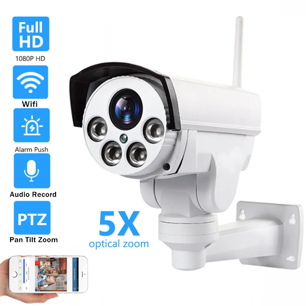 5MP Outdoor PTZ Wireless 1080P Full HD IP Camera 5X 10X Optical Zoom Audio Wifi Security Camera Motion Detection Waterproof IP66