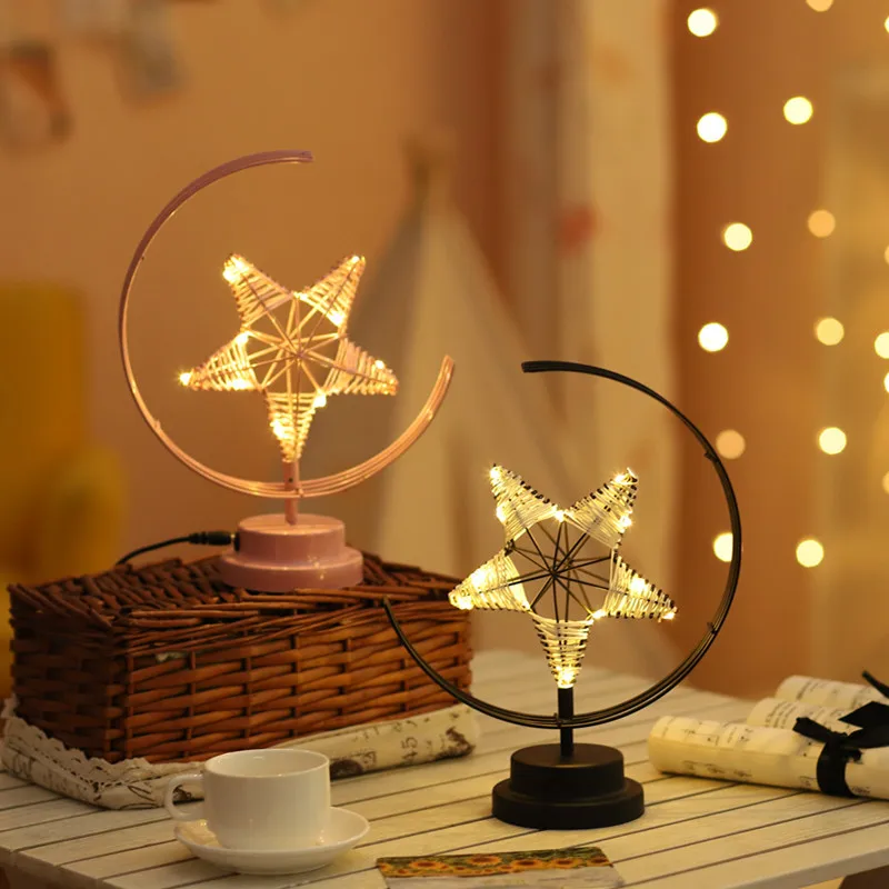 

Led Star Wrought Iron Night Light Birthday Christmas Lamp Living Room Bedroom Bedside Handmade Night Light For Children Kids