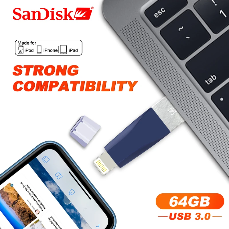 SanDisk USB флеш-накопитель iXPand OTG с разъемом Lightning u-диск USB 3,0 флеш-накопитель 64 Гб 128 ГБ 256 ГБ MFi для iPhone и iPad SDIX40N