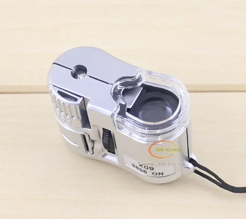 Portable Mini Illuminated Magnifier Lamp 60X Backlit Magnifying Glass Strap Pocket Jewelry Loupe LED Microscope Optical Len Lupa