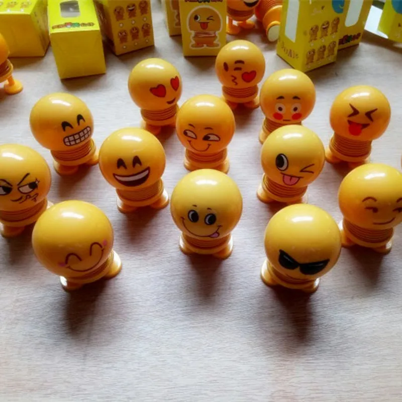 

1PC Car Ornaments Shaking Head Toys Nod Dolls Cute Cartoon Funny Emoji Wobble Head Robot Lovely Car Dashboard Decor Auto