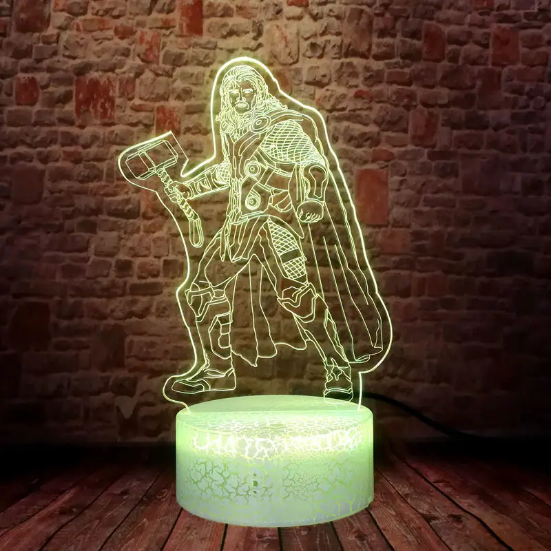 3D иллюзия светодиодный настольный ночник красочный меняющийся свет Модель Marvel герои Мстители Тор фигурки и игрушки Вечерние