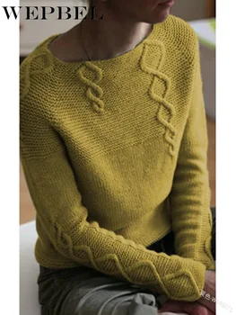 

WEPBEL Autumn and Spring Knitting Pullover Long Sleeve O-Neck Cashmere Sweater New Casual Style Women's Solid Color Sweater
