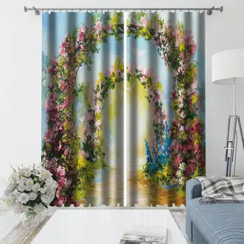 

Garland oil painting curtains Modern printing custom finished curtains new bedroom study thickened windshield shading curtains