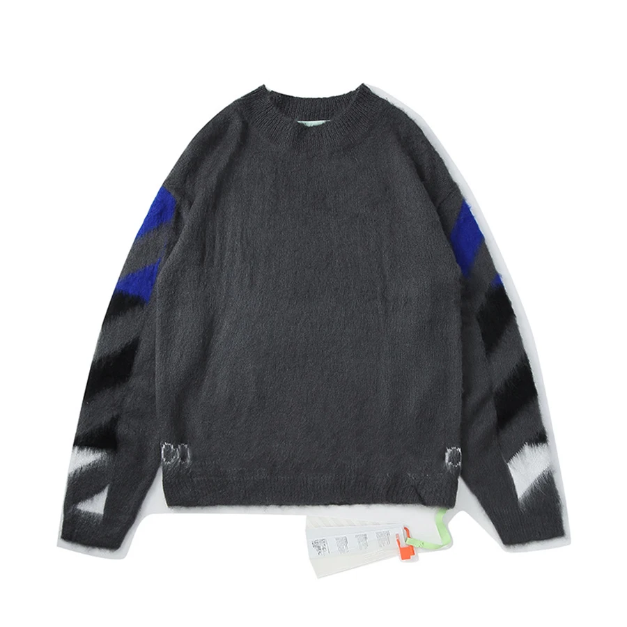Осень-зима геометрический узор свободные Для женщин свитер с о-образной горловиной, шаблон пуловер, вязаный свитер - Цвет: gray