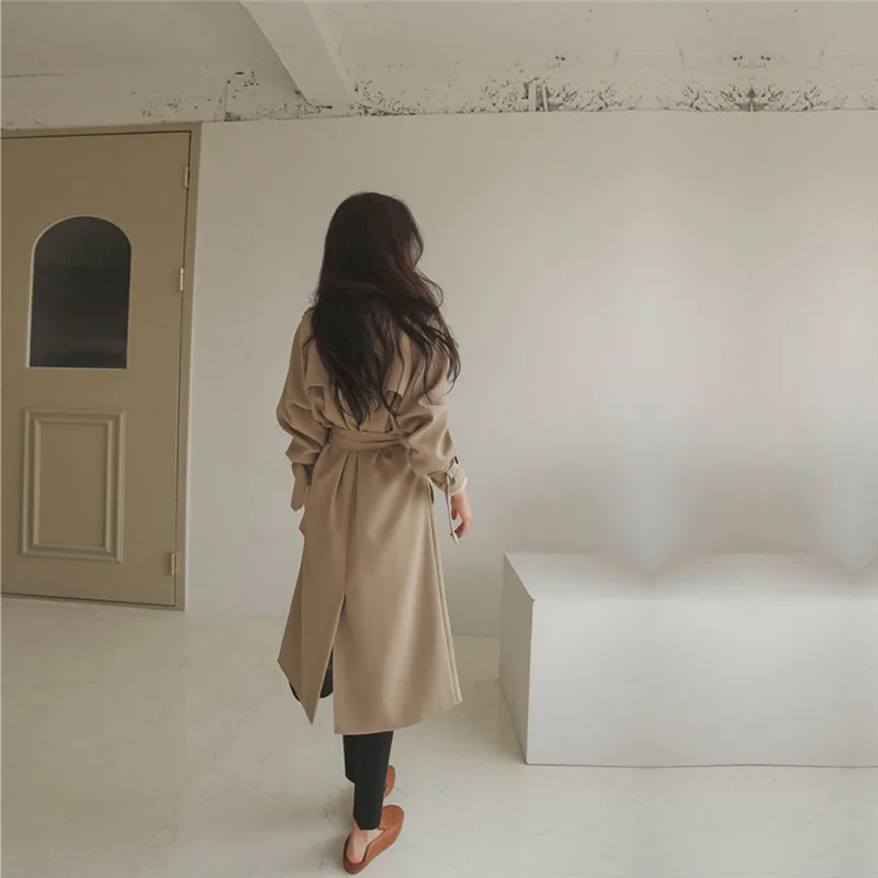 Осенняя одежда, Южная Корея, Dongdaemun, высший сорт, хлопок, лен, женское платье, английский плащ, Женское пальто цвета хаки