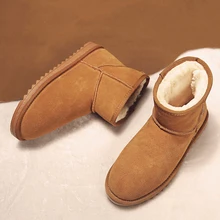 Зимние ботинки унисекс; натуральная кожа; шерсть; классические теплые зимние ботинки; высокие зимние ботинки из замши и воловьей кожи; большие размеры 35-46