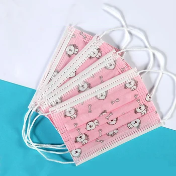 

400Pcs Child Kids Disposable Face Masks Cartoon Dog Cat Car 3 Layer Anti-Dust Smog Nonwoven Fabric Breathable Face Mask
