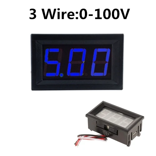 Blue-3-0-100V 3 провода 0,5" светодиодный цифровой вольтметр измеритель напряжения автомобиля мотоцикла Вольт тестер детектор DC 12 В емкость монитор красный зеленый синий - Цвет: Blue-3-0-100V