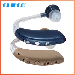 OLIECO Rechargeable Ear-hanging Hearing Aid High Quality Sound Amplifier Personal Deaf Ear Care Devices Blue/Beige