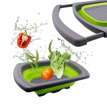 

Fashion 1PC Silicone Collapsible Over The Sink Retractable Colander With Handle Kitchen Strainer Bowls Drain water filter basket