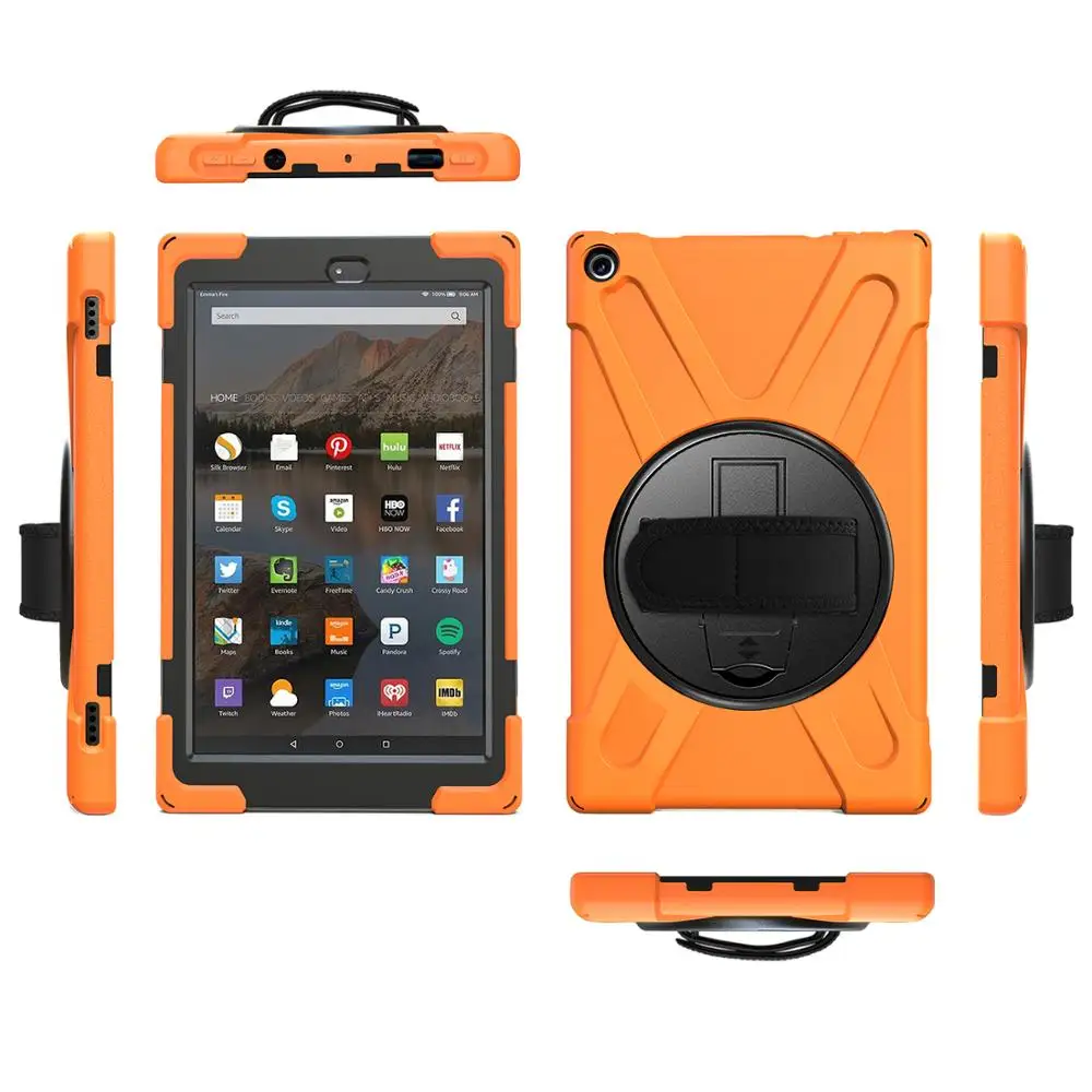 orange Чехол для планшета для Amazon Fire HD 10 чехол Чехол Funda дети Безопасный противоударный сверхмощный силиконовый Жесткий подставка для рук держатель - Цвет: orange