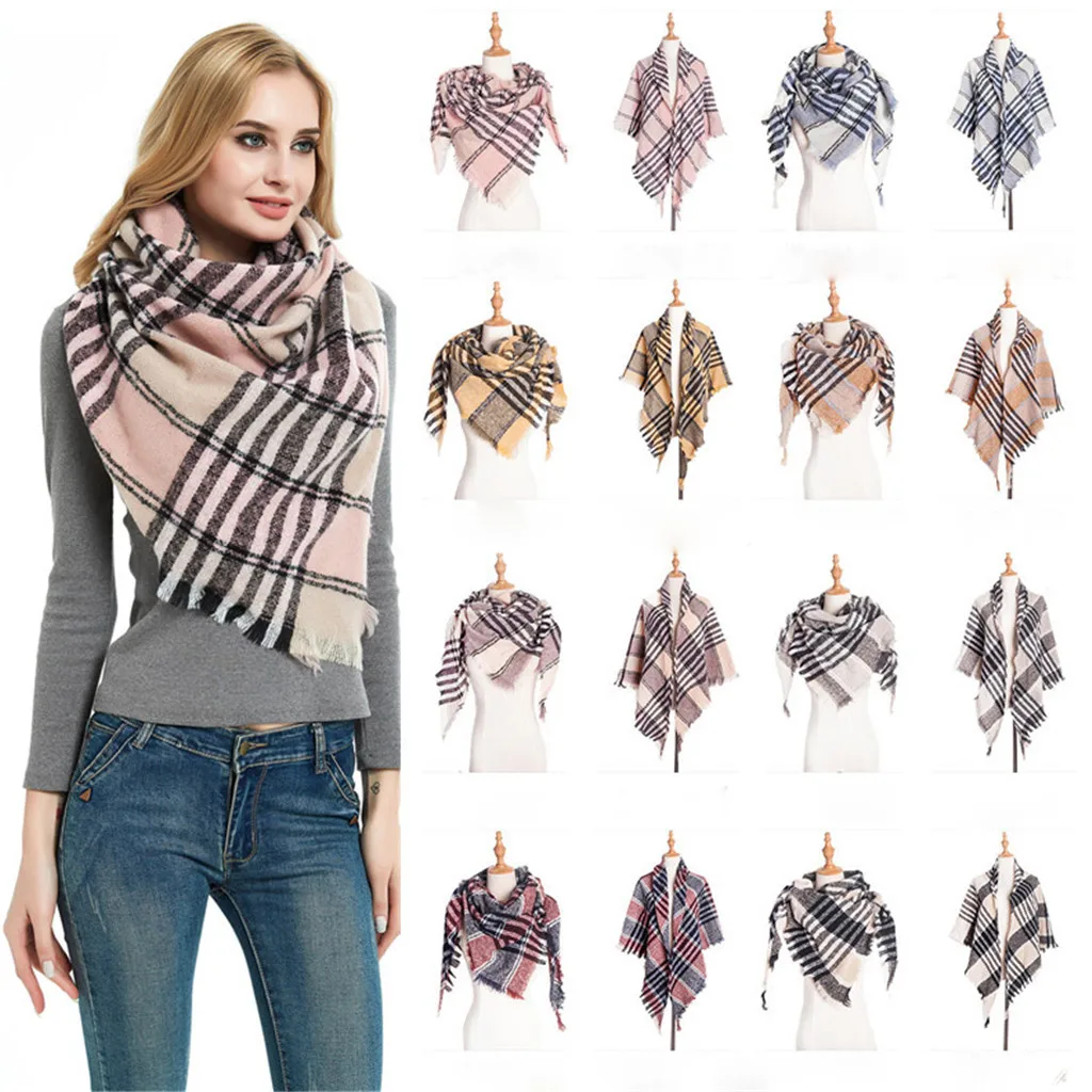 

Women's Scarf 2019 New Winter Large Scarf Fashion Contract Color Wrap Long Scarves Triangle Towel Plaid Thin Square Scarf