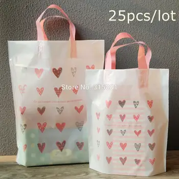 

Pink heart gift bags,plastic shopping bags, Cloth Gift Packaging Pouches 25pcs/lot